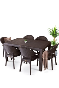 Bambu Pro 90x150cm Rattan Bahçe Balkon Masa Takımı 6 Kişilik Camsız Set Kahverengi